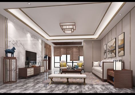 悦澜山新中式风格140平米四室两厅装修案例