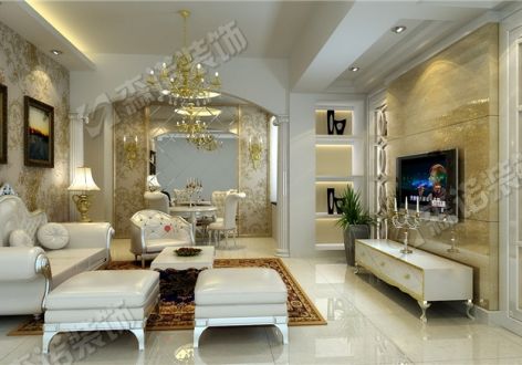 宝华海景公寓130平米欧式风格三室两厅装修案例