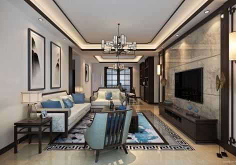 武夷澜庭新中式风格168平米四居室装修设计图案例