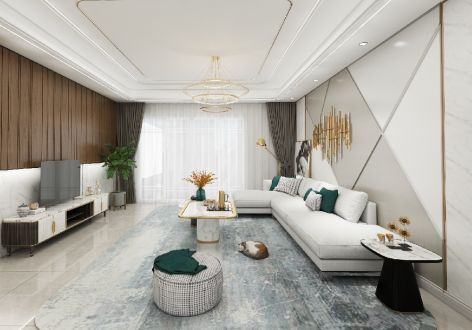 君悦湾新中式风格158平米三居室装修设计图案例