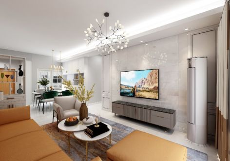 滨江天地美式风格98平米二居室装修设计图案例