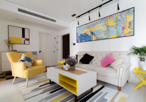 鸿通·翡翠城·檀悦混搭风格80平米二居室装修设计图案例