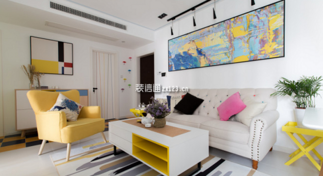 鸿通·翡翠城·檀悦混搭风格80平米二居室装修设计图案例