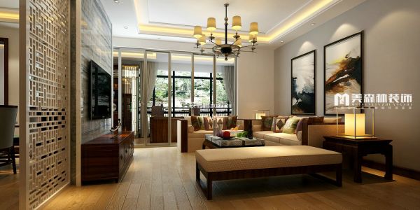 乐湾国际别墅新中式风格203㎡设计方案