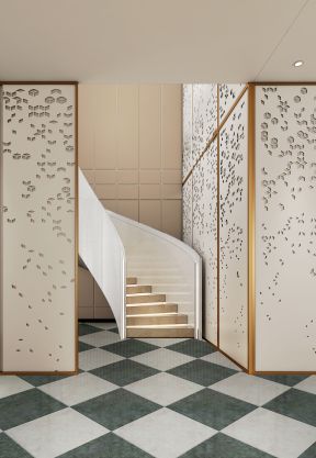 上海美容院大厅旋转楼梯设计效果图