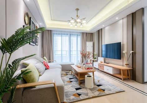 碧海桃园美式风格90平二居室装修效果图案例