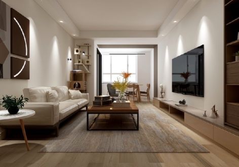 万盛中央公园110平米现代极简三居室装修案例