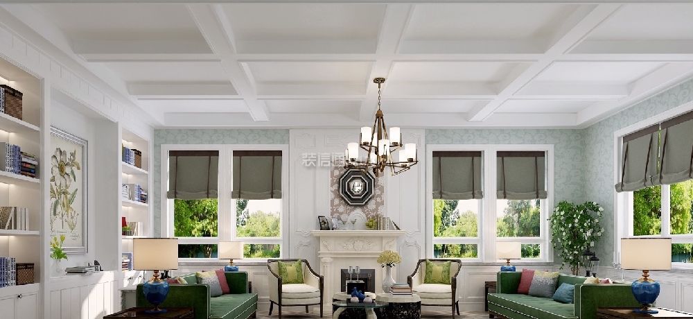 美式客厅飘窗装修效果图 美式客厅沙发效果图