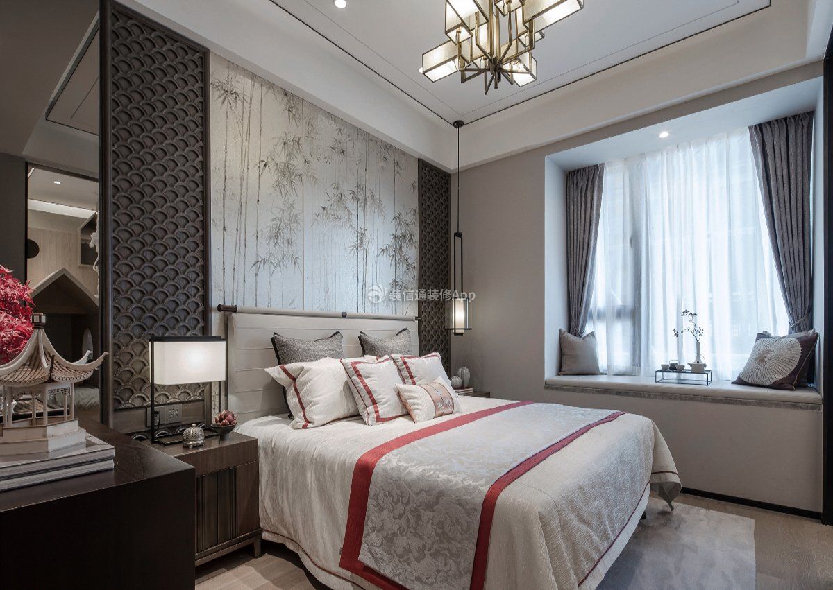 深圳中式三居室卧室飘窗设计效果图