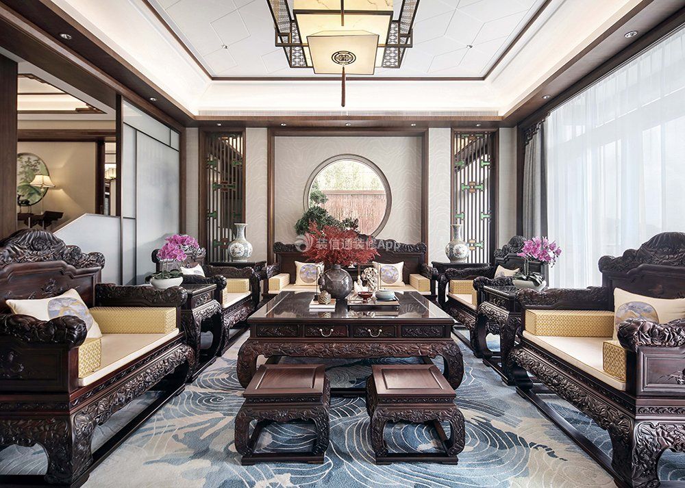 深圳中式风格别墅客厅家具摆放图片