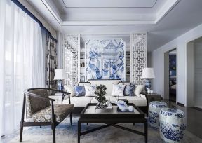 深圳中式房屋客厅沙发背景墙装修设计图