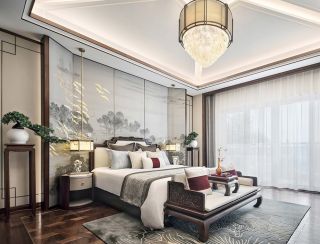 深圳中式别墅主卧室装修设计效果图