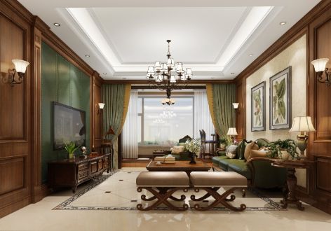 千渡·东山晴139㎡三居室美式风格装修案例