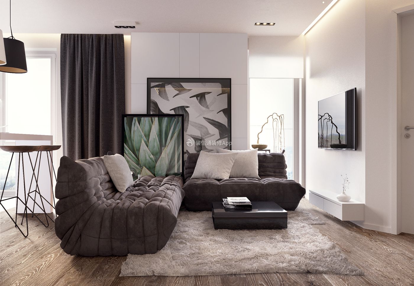 广州二手房客厅灰色沙发装饰图片