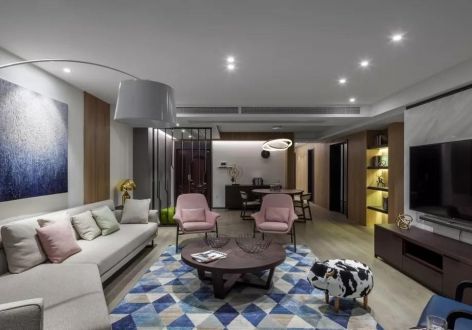 乐府江南现代风格126平米三居室装修案例