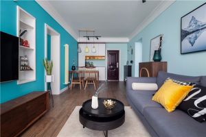 [北京红厂装饰]北欧风格三居室，蓝色墙面与木色搭配！