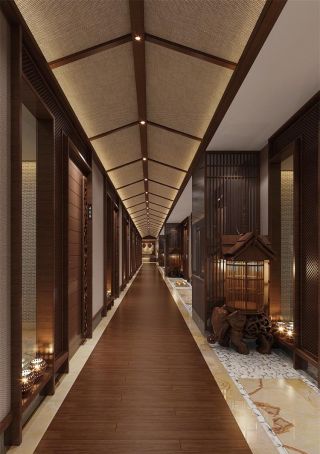 中式风格洗浴中心走廊装修设计图