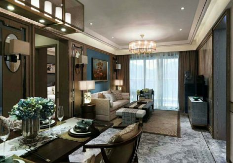 鸿海城103平新中式风格三居室装修案例