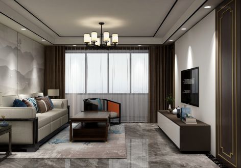 明兴佳苑新中式风格112平米三居室装修案例