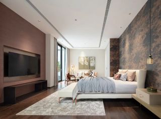 上海别墅卧室电视墙装潢设计图片