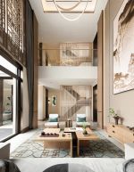 2023新中式别墅客厅装修设计图片