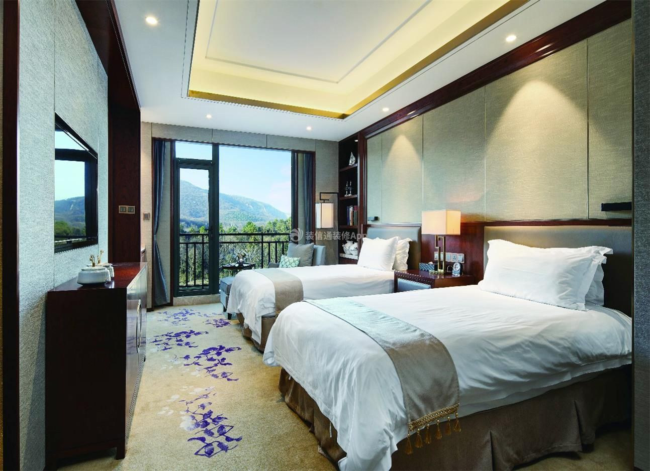太原新中式酒店双床房装修设计图片