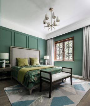 美式别墅卧室 卧室绿色墙面设计