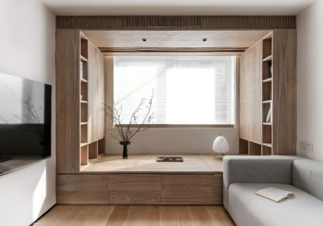 华夏泉绅110平米两居室简约原木风格装修案例