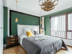美式风格卧室绿色墙面装修设计效果图片