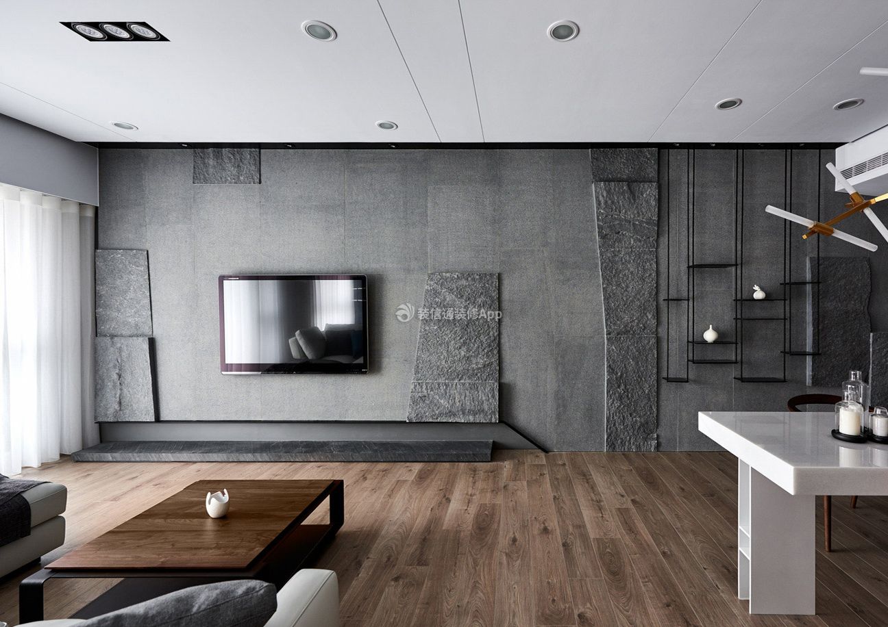 现代家居客厅石材电视背景墙装潢图