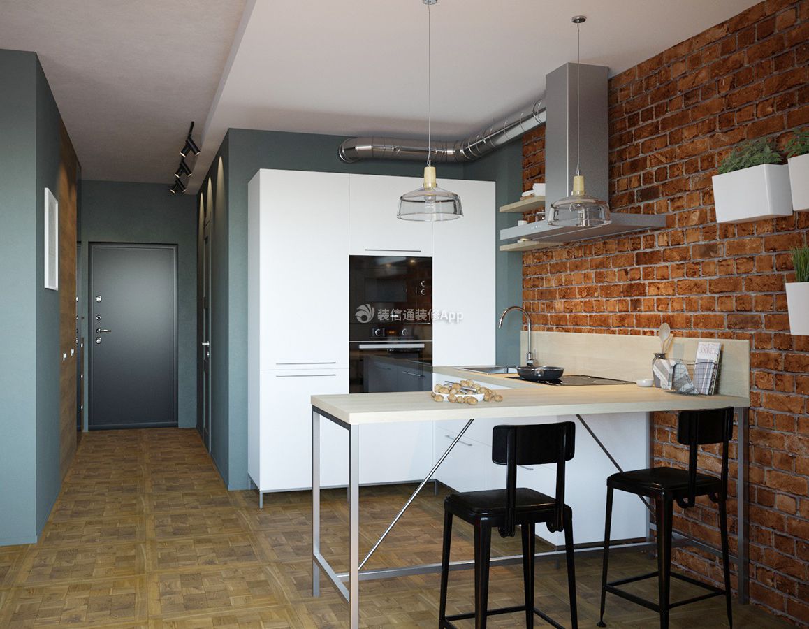 40平米一室一厅小户型开放式厨房吧台装修图