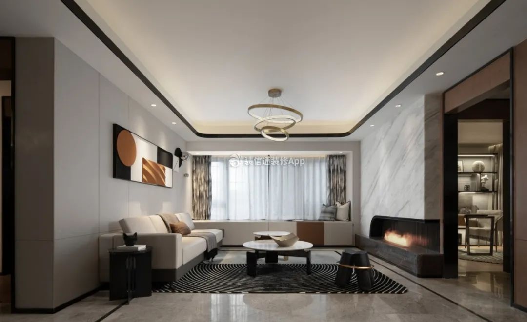 现代风格129平米客厅电视墙家装效果图欣赏