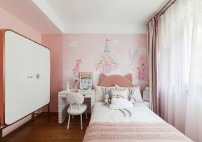 儿童房粉色 儿童房粉色壁纸装修 粉色儿童房装修图