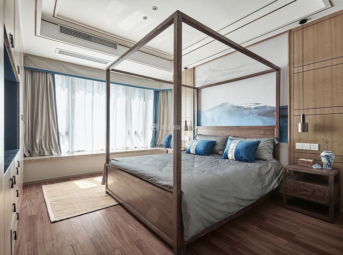 2022大户型中式风卧室装修设计效果图: