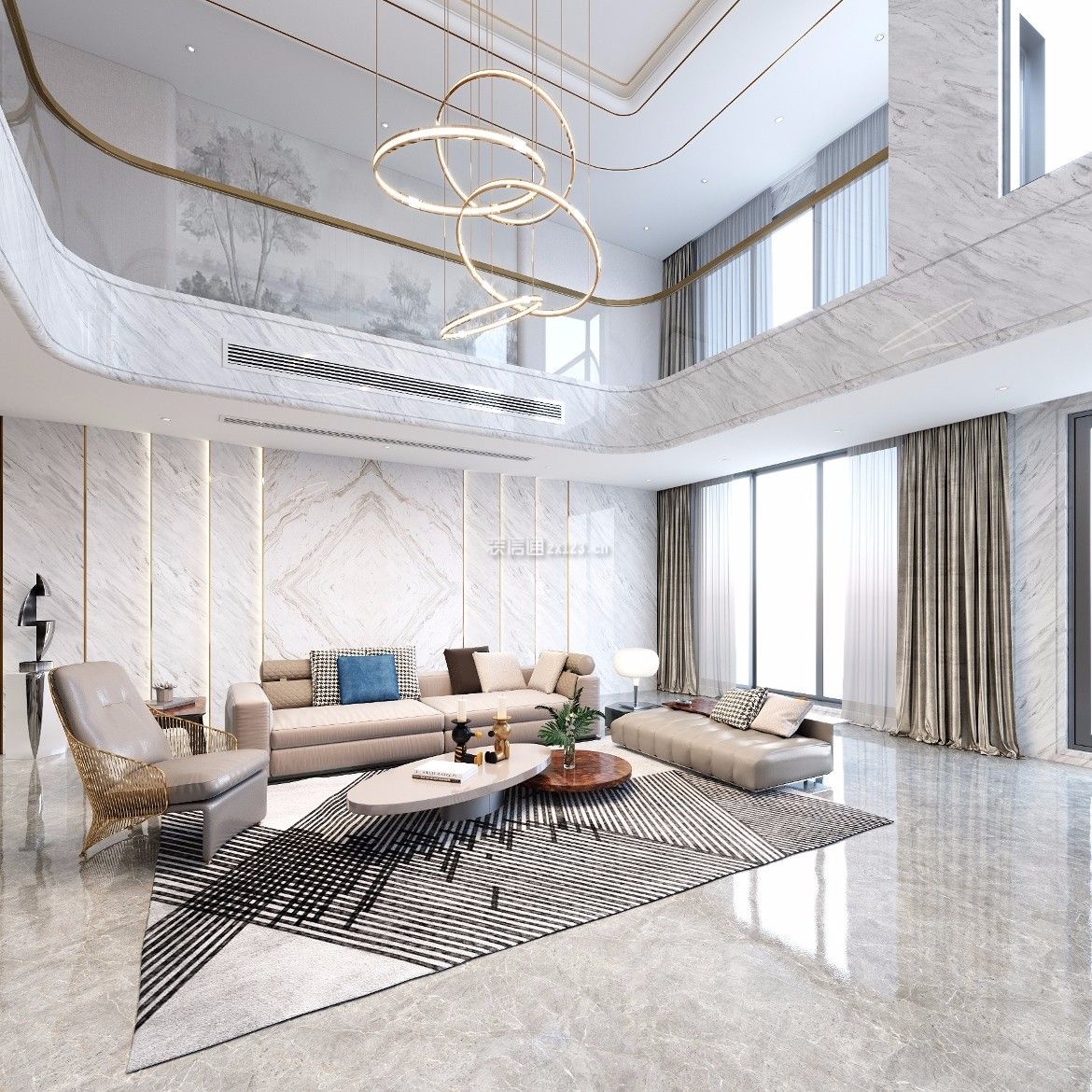 别墅客厅挑空效果图 别墅客厅图大全