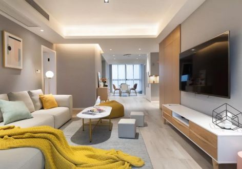 名汇浩湖湾现代风格120平米三居室装修案例