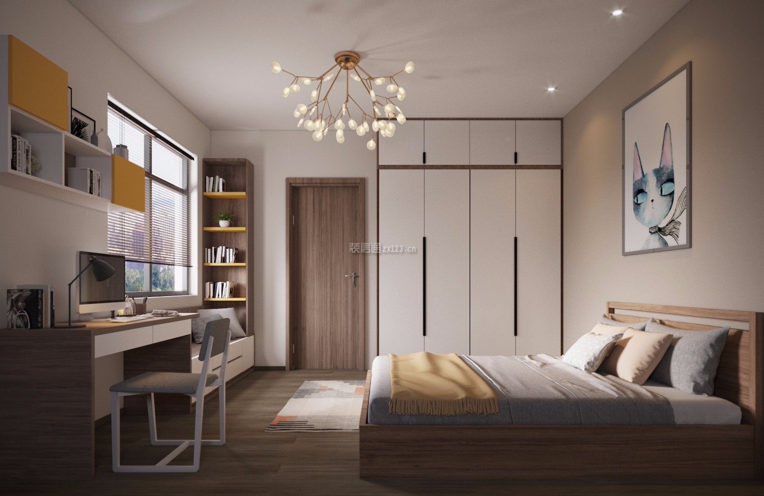 卧室书桌效果图 卧室衣柜到顶