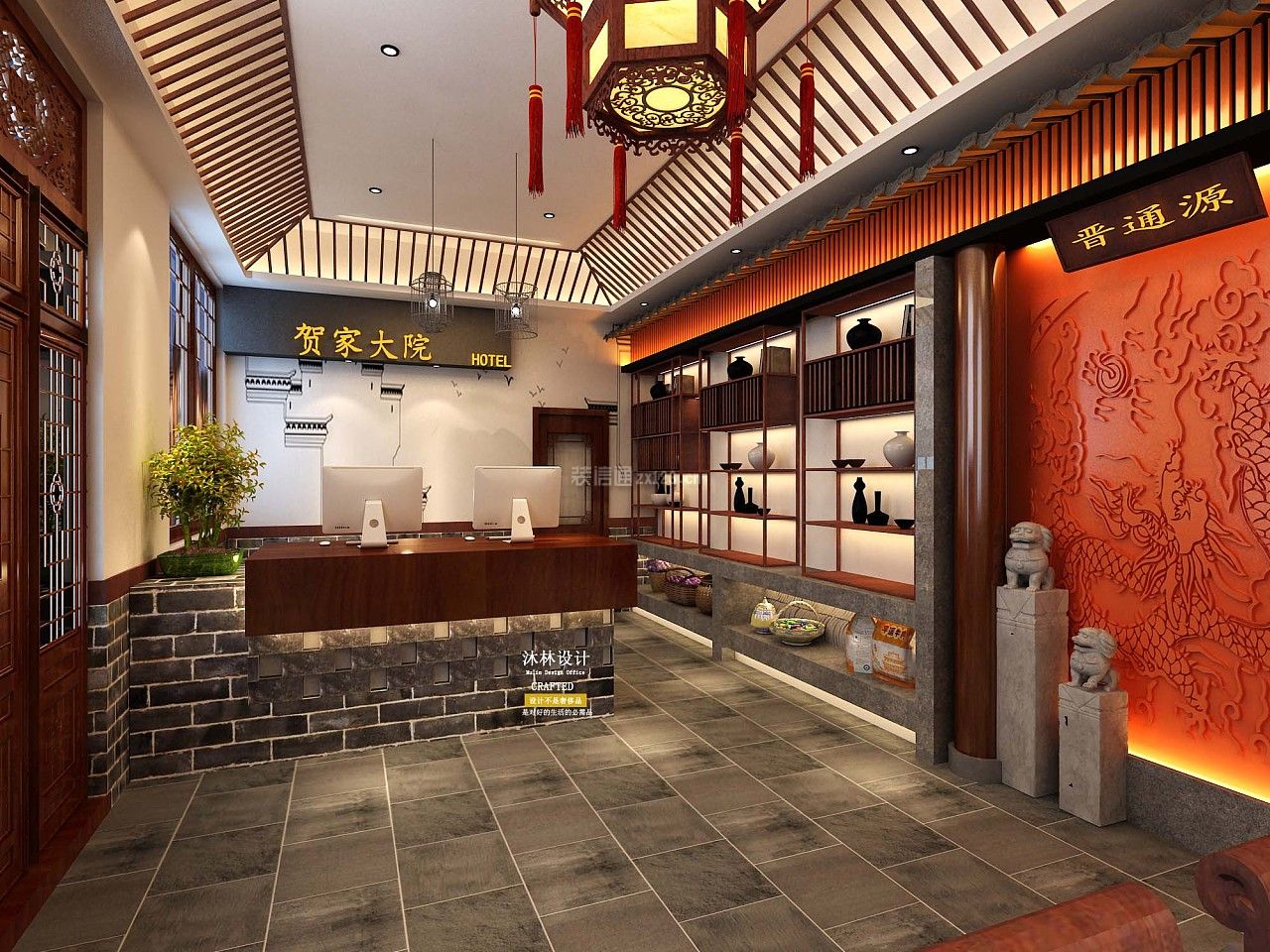 太原民宿酒店中式风格800平米装修效果图案例_太原沐林装饰装修设计