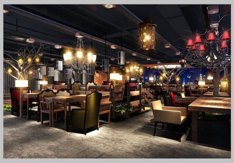 郑州咖啡厅95平米混搭风格装修案例