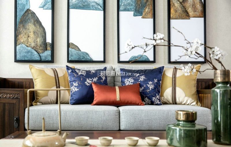 中式客厅沙发效果图欣赏 中式客厅装修背景墙