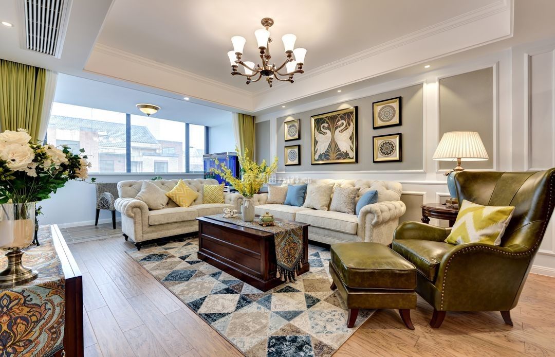 湖州长平祥和园美式风格127平米设计方案 客厅背景墙装修图片_装信通