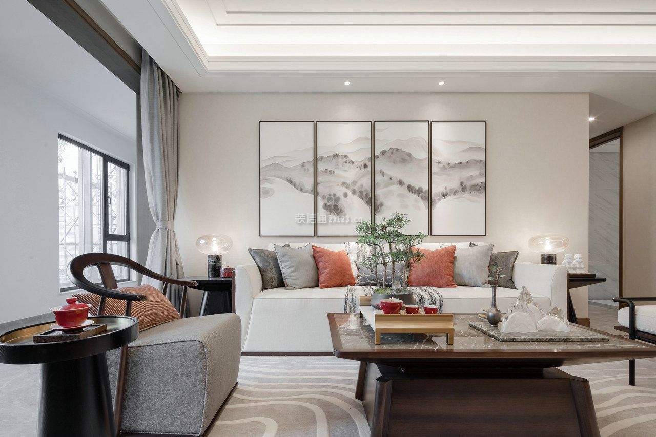 龙祥嘉园新中式风格132平米三居室装修案例