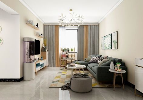 花港幸福城海棠园90㎡三居室美式风格装修案例
