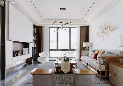 旺达滨海国际现代风格三居室112平米设计效果图案例