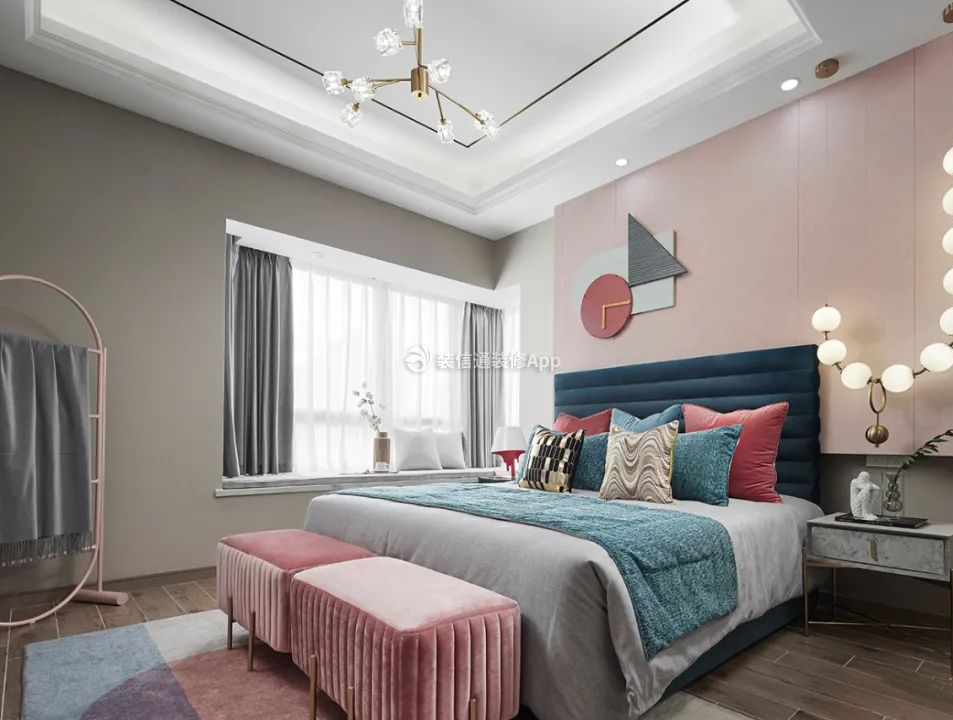 110平方米卧室粉色墙面装修设计效果图
