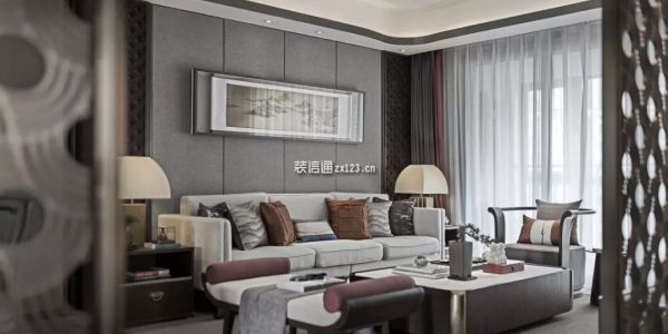 中铁逸都国际阅山143平三居室新中式风格装修案例