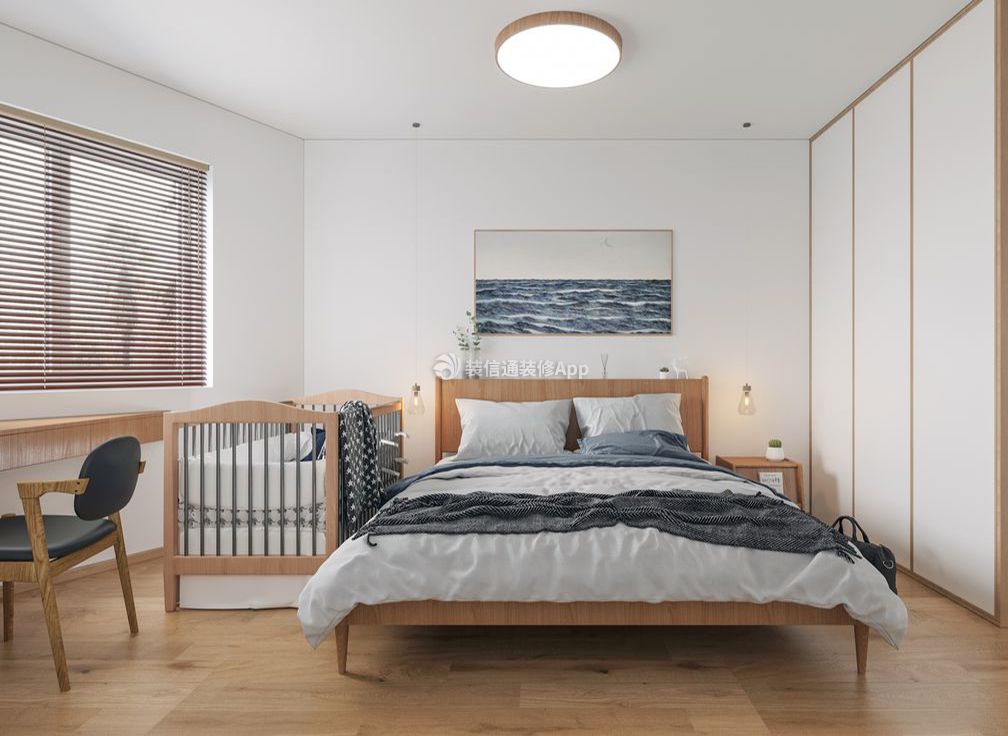 日式风格主卧室床头装饰装修效果图