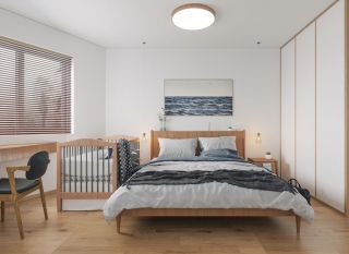 日式风格主卧室床头装饰装修效果图