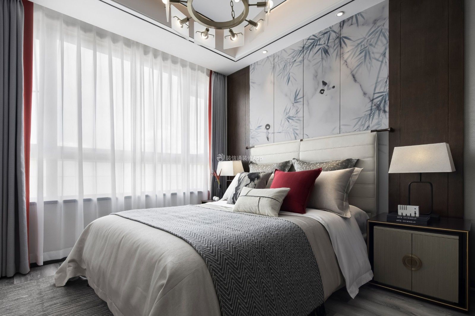 新中式风格卧室床头装潢设计图大全