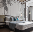 新中式房子卧室床头水墨画装饰图片